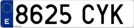Ejemplo de matrícula española 8625 CYK