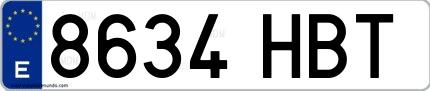 Ejemplo de matrícula española 8634 HBT