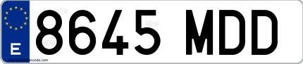 Ejemplo de matrícula española 8645 MDD