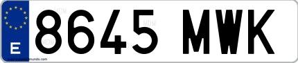 Ejemplo de matrícula española 8645 MWK