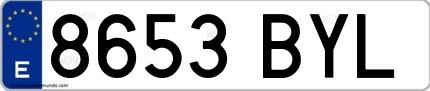 Ejemplo de matrícula española 8653 BYL