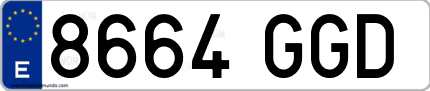 Ejemplo de matrícula de coche ordinaria 8664 GGD