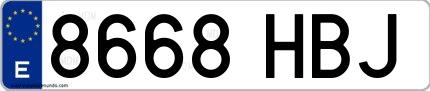Ejemplo de matrícula de coche ordinaria 8668 HBJ