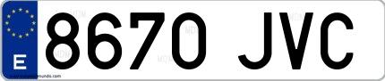 Ejemplo de matrícula española 8670 JVC