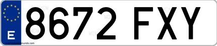 Ejemplo de matrícula española 8672 FXY