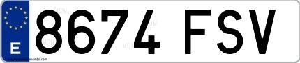Ejemplo de matrícula española 8674 FSV