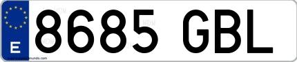 Ejemplo de matrícula española 8685 GBL