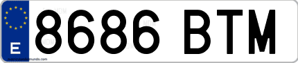 Ejemplo de matrícula de coche ordinaria 8686 BTM