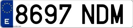 Ejemplo de matrícula española 8697 NDM