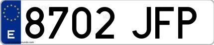 Ejemplo de matrícula española 8702 JFP