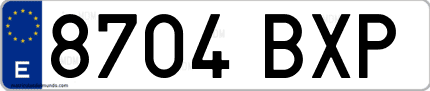 Ejemplo de matrícula de coche ordinaria 8704 BXP