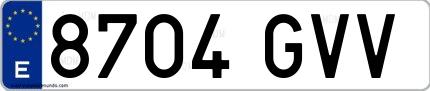Ejemplo de matrícula española 8704 GVV