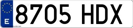 Ejemplo de matrícula de coche ordinaria 8705 HDX