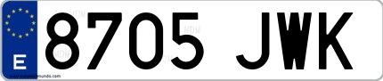 Ejemplo de matrícula española 8705 JWK