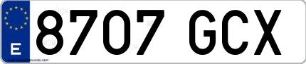 Ejemplo de matrícula española 8707 GCX
