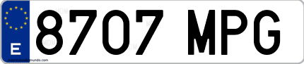 Ejemplo de matrícula de coche ordinaria 8707 MPG