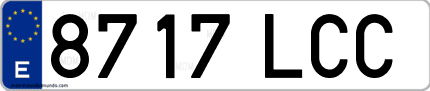 Ejemplo de matrícula de coche ordinaria 8717 LCC