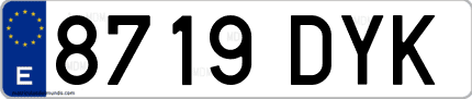 Ejemplo de matrícula de coche ordinaria 8719 DYK
