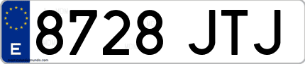 Ejemplo de matrícula de coche ordinaria 8728 JTJ