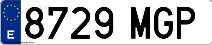 Ejemplo de matrícula española 8729 MGP