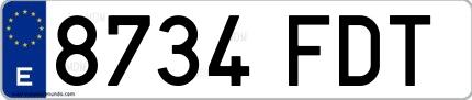Ejemplo de matrícula de coche ordinaria 8734 FDT