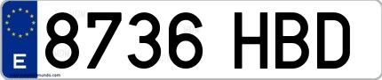 Ejemplo de matrícula española 8736 HBD