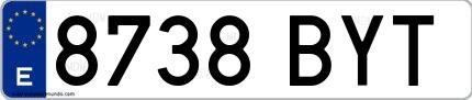 Ejemplo de matrícula española 8738 BYT