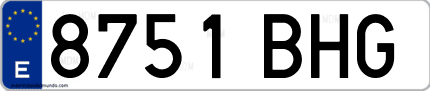 Ejemplo de matrícula de coche ordinaria 8751 BHG