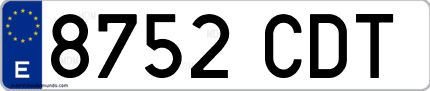 Ejemplo de matrícula de coche ordinaria 8752 CDT