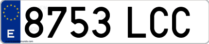 Ejemplo de matrícula de coche ordinaria 8753 LCC