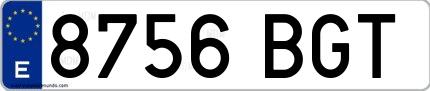 Ejemplo de matrícula española 8756 BGT