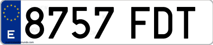 Ejemplo de matrícula de coche ordinaria 8757 FDT