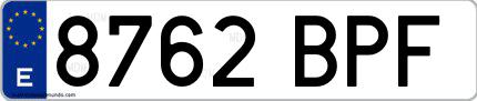 Ejemplo de matrícula española 8762 BPF