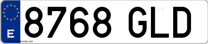 Ejemplo de matrícula de coche ordinaria 8768 GLD