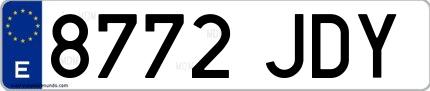 Ejemplo de matrícula de coche ordinaria 8772 JDY