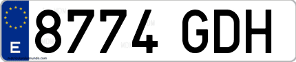 Ejemplo de matrícula de coche ordinaria 8774 GDH