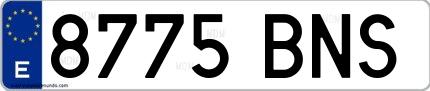 Ejemplo de matrícula de coche ordinaria 8775 BNS