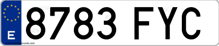 Ejemplo de matrícula de coche ordinaria 8783 FYC