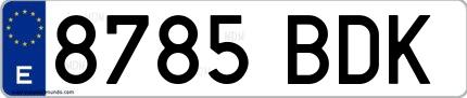 Ejemplo de matrícula de coche ordinaria 8785 BDK