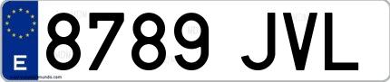 Ejemplo de matrícula española 8789 JVL