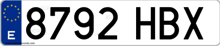 Ejemplo de matrícula de coche ordinaria 8792 HBX
