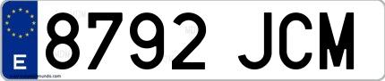 Ejemplo de matrícula española 8792 JCM