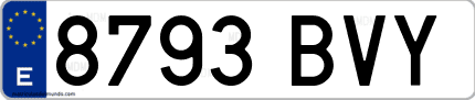 Ejemplo de matrícula de coche ordinaria 8793 BVY