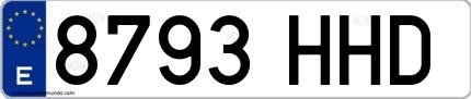 Ejemplo de matrícula de coche ordinaria 8793 HHD