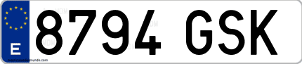 Ejemplo de matrícula de coche ordinaria 8794 GSK
