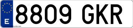 Ejemplo de matrícula de coche ordinaria 8809 GKR