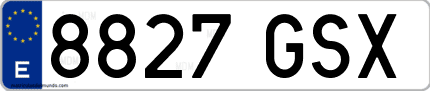Ejemplo de matrícula de coche ordinaria 8827 GSX