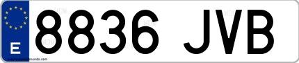 Ejemplo de matrícula española 8836 JVB