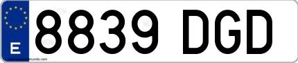 Ejemplo de matrícula de coche ordinaria 8839 DGD