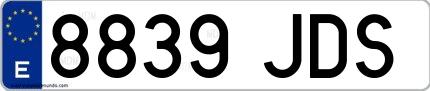 Ejemplo de matrícula de coche ordinaria 8839 JDS
